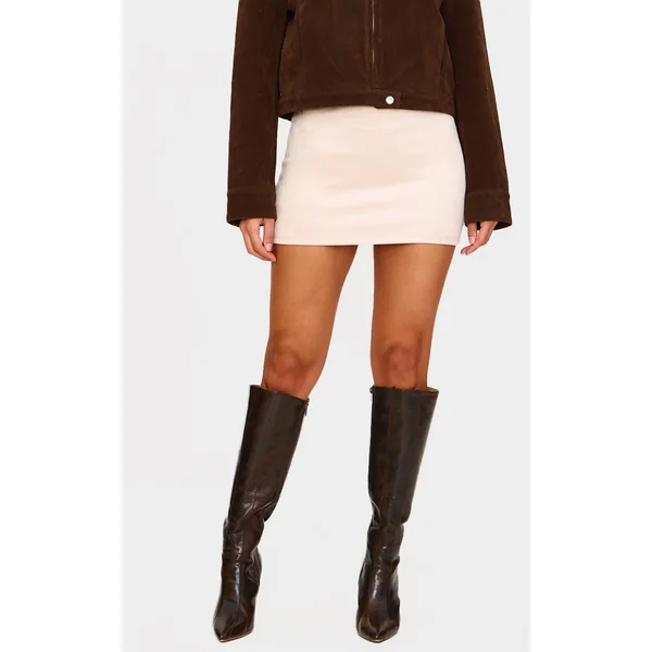 Light Beige Faux Suede Micro Mini Skirt