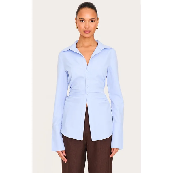 Light Blue Asymmetric Cinched Shirt