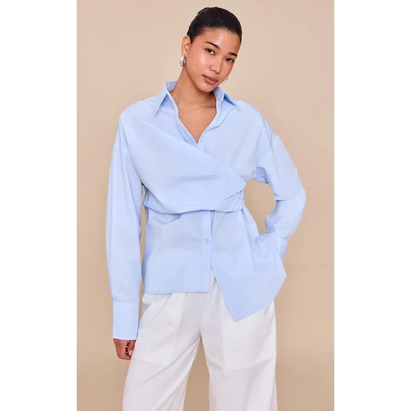 Light Blue Asymmetric Drape Shirt