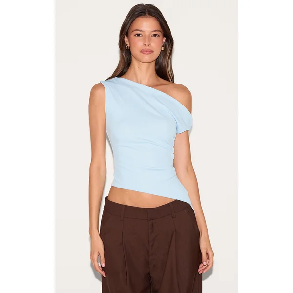 Light Blue Burnout Mesh Asymmetric Long Top