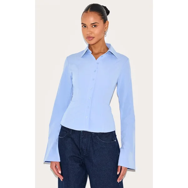 Light Blue Cotton Fitted Shirt