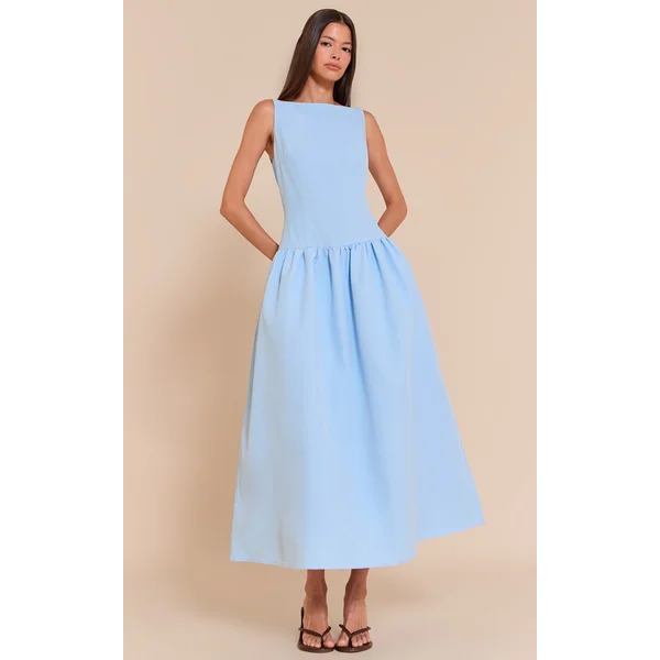Light Blue Dropped Waist Midaxi Dress