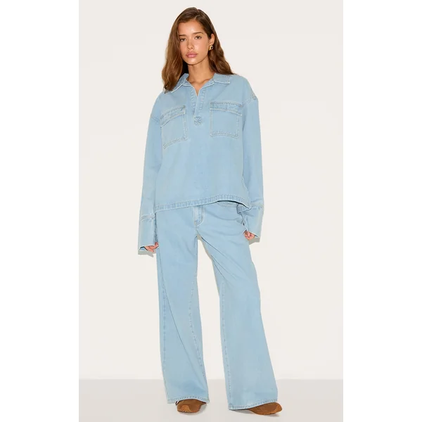 Light Blue High Waist Wide Leg Jeans