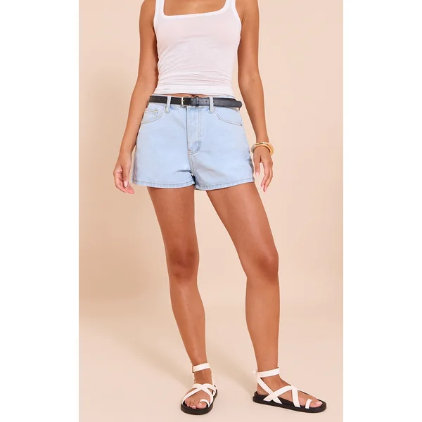 Light Blue High Waisted Mom Shorts