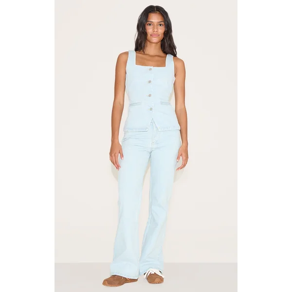 Light Blue Mid Waist Straight Leg Jeans