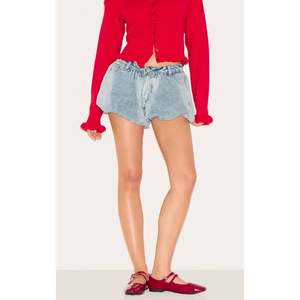 Light Blue Puffball Denim Shorts