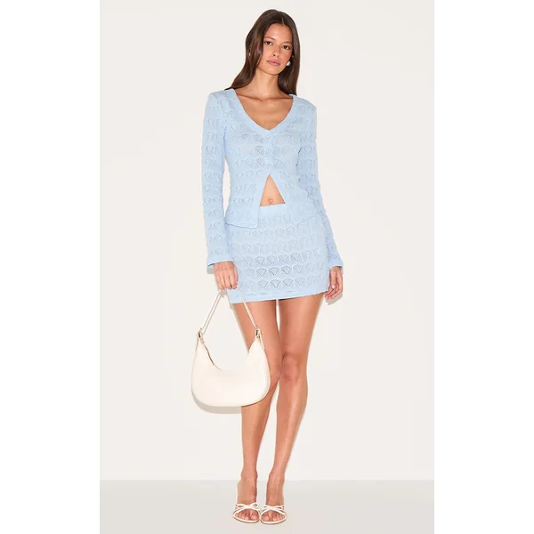 Light Blue Textured Mid Rise Mini Skirt