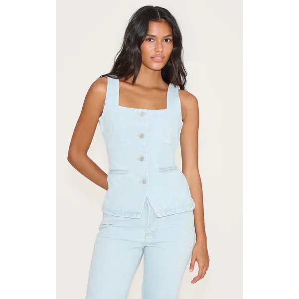 Light Blue Tie Back Denim Top
