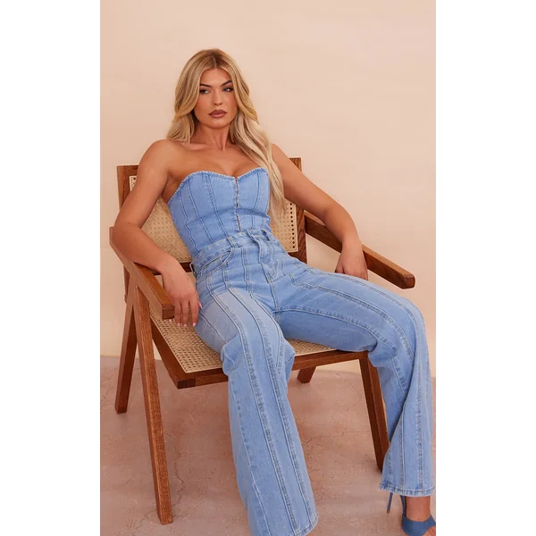 Light Blue Wash Denim Hook And Eye Structured Corset