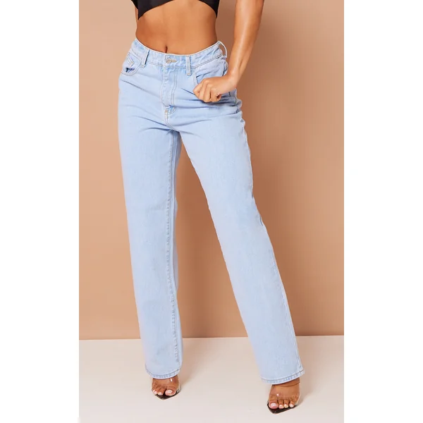 Light Blue Wash Dipped Back Waistband Boyfriend Jeans