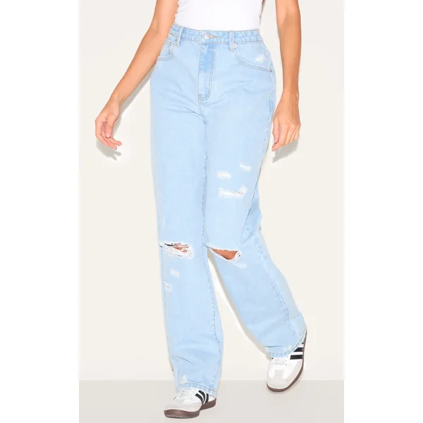 Light Blue Wash Distressed Style Boyfriend Jeans