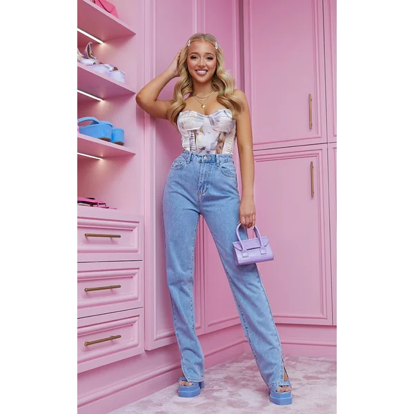 Light Blue Wash Long Leg Split Hem Jeans