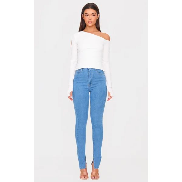 Light Blue Wash Side Split Hem Skinny Jeans