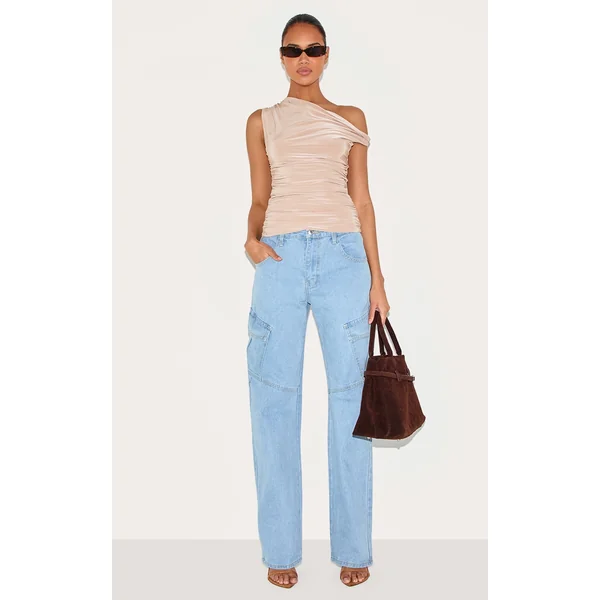 Light Blue Wash Slim Fit Cargo Pocket Boyfriend Jeans