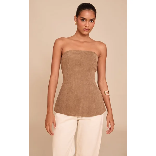 Light Brown Corduroy Longline Bandeau