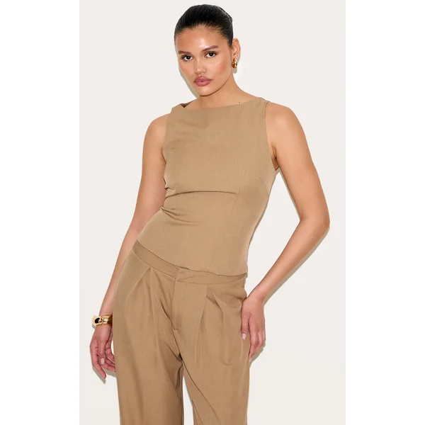 Light Brown Woven Tailored Wide Leg Pants