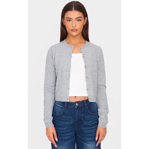 Light Grey Basic Button Up Knit Cardigan