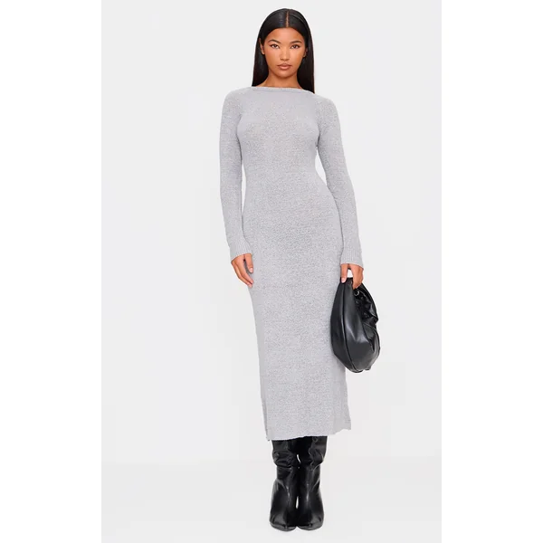 Light Grey Bobble Knit Long Sleeve Maxi Dress