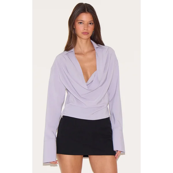 Light Grey Chiffon Cowl Neck Blouse