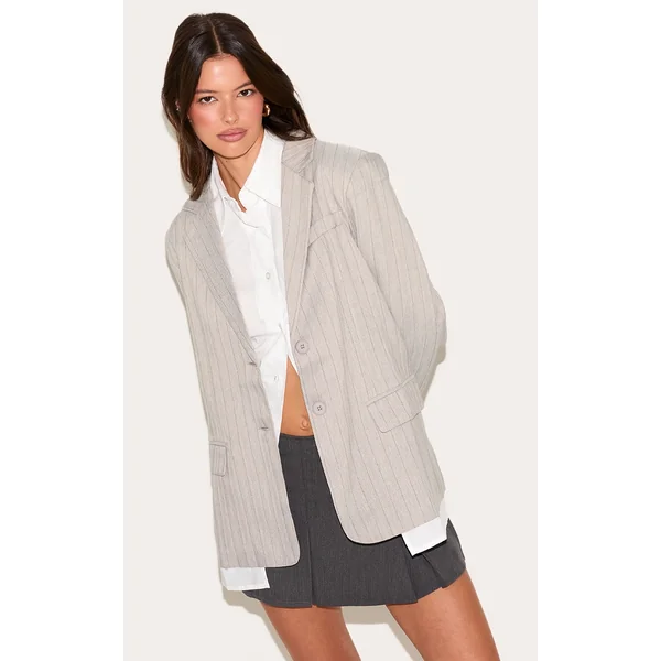 Light Grey Pinstripe Shirt Detail Blazer