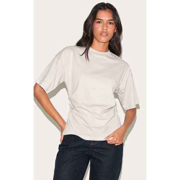 Light Grey Ruched Side Detail T Shirt