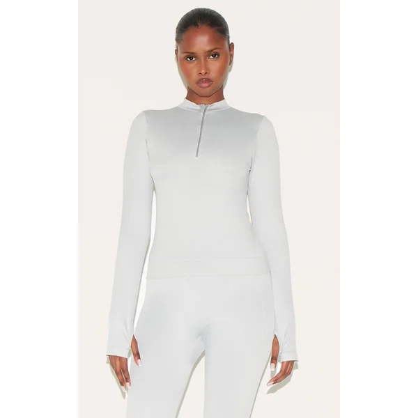 Light Grey Seamless Quarter Zip Fitted Top