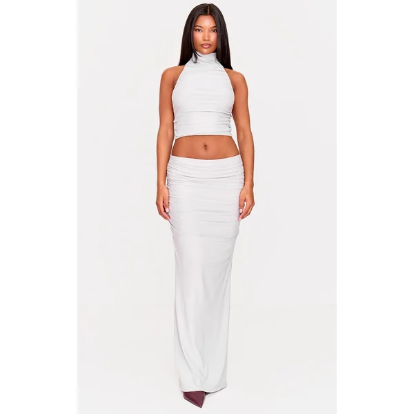 Light Grey Soft Touch Ruched Maxi Skirt