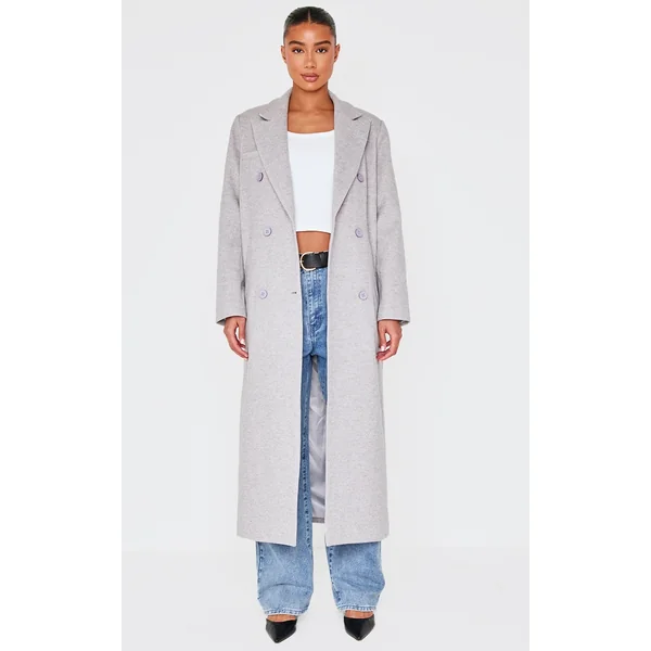 Light Grey Wool Look Oversized Drop Shoulder Maxi Coat