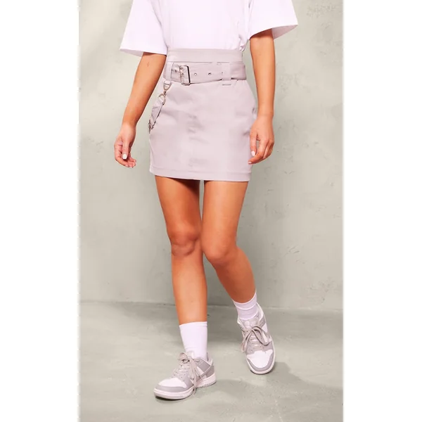 Light Grey Woven Utility Buckle Detail Mini Skirt