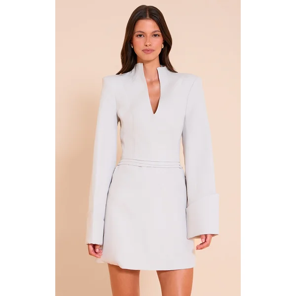 Light Grey Woven V Neck Mini Dress