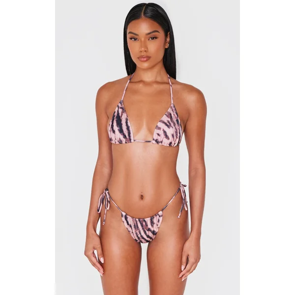 Light Pink Animal Print Micro Triangle Bikini Top