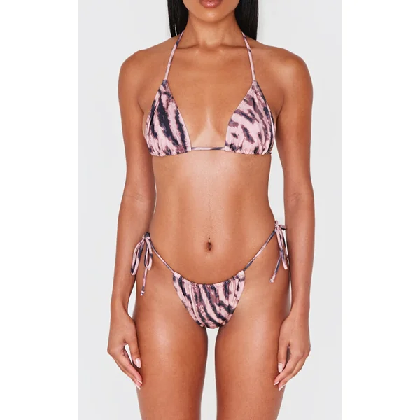 Light Pink Animal Print Ruched Tie Side Bikini Bottoms