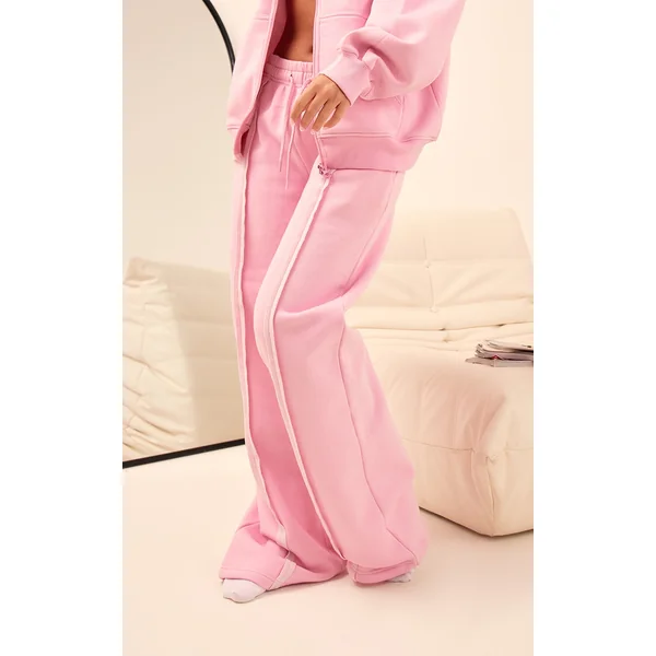 Light Pink Oversized Wide Leg Seam Detail Sweatpants