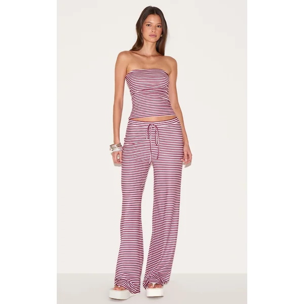 Light Pink Soft Touch Striped Mid Rise Wide Leg Pants