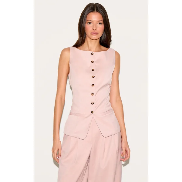 Light Pink Tailored Woven Boatneck Vest