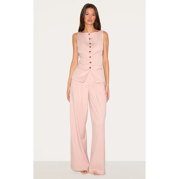 Light Pink Tailored Woven Pleated Wide Leg Pants