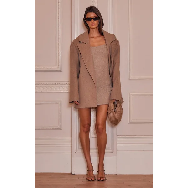 Light Taupe Tailored Wool Look Coat