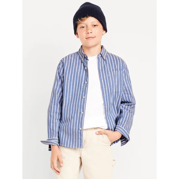 Lightweight Built-in Flex Oxford Shirt for Boys - Blue Stripe