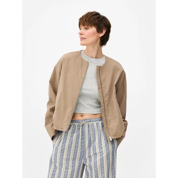 Lightweight Crew Neck Jacket - Taupe