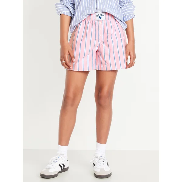 Lightweight Printed Poplin Shorts for Girls - Pink Stripe