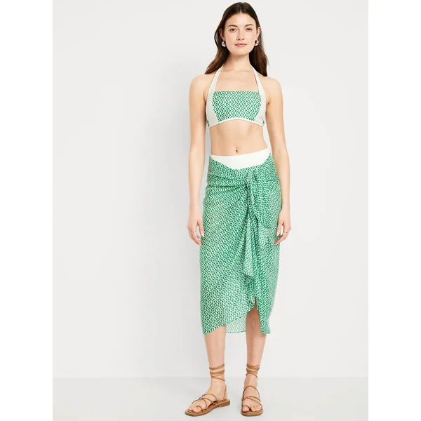 Lightweight Swim Sarong Wrap - Green Print