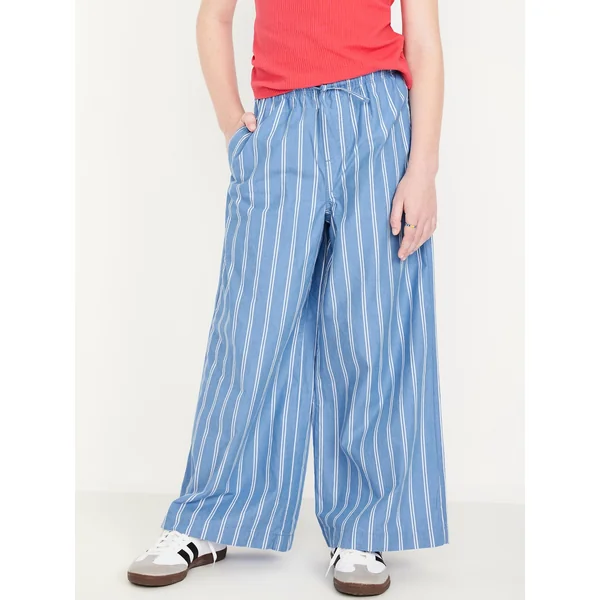 Lighweight Printed Poplin Pants for Girls - Blue Stripe