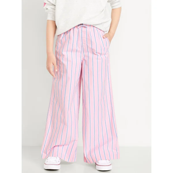 Lighweight Printed Poplin Pants for Girls - Pink Stripe