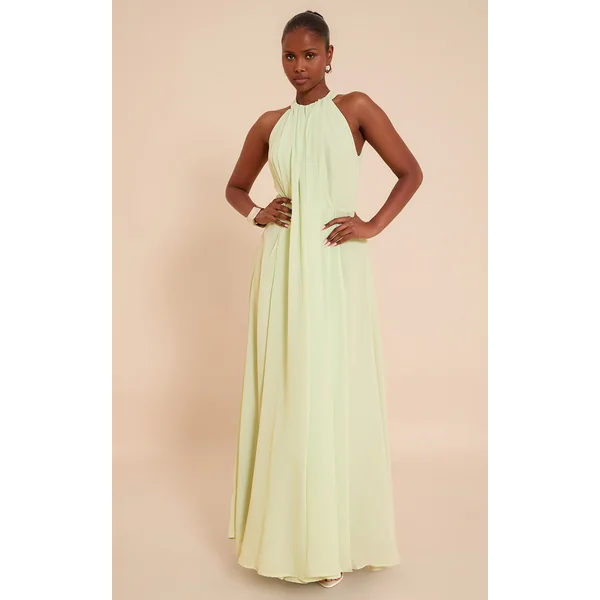 Lime Chiffon Extreme Pleated Maxi Dress