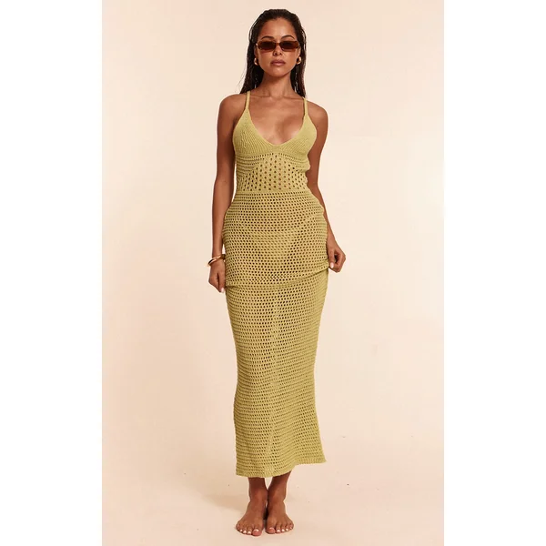 Lime Crochet Strappy Maxi Beach Dress