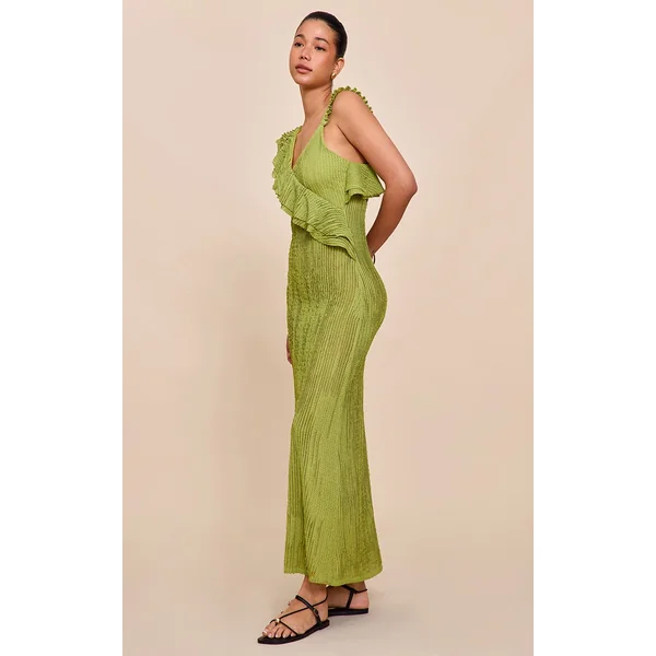 Lime Textured Asymmetric Neck Maxi Dress