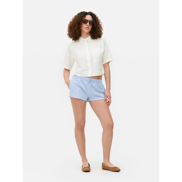 Linen Blend Cropped Shirt - White