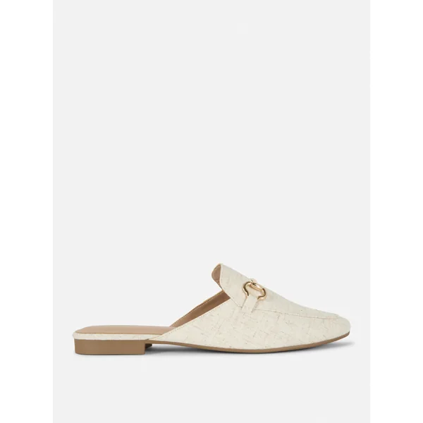 Linen Loafer Mules - Natural