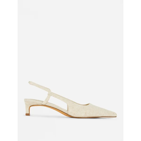Linen Slingback Court Shoes - Beige