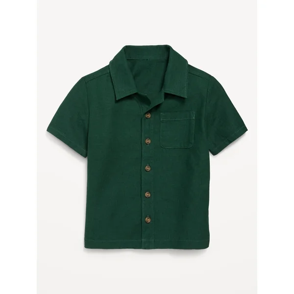 Linen-Blend Pocket Shirt for Toddler Boys - Plant Life